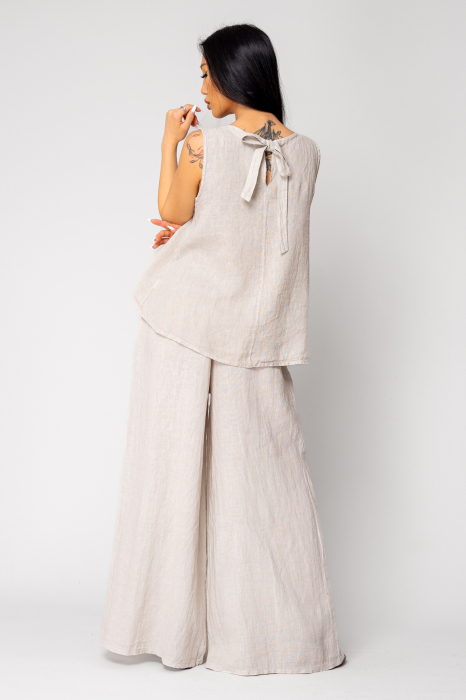Set Top si Pantalon lung extra-wide din 100% in Beige [5]