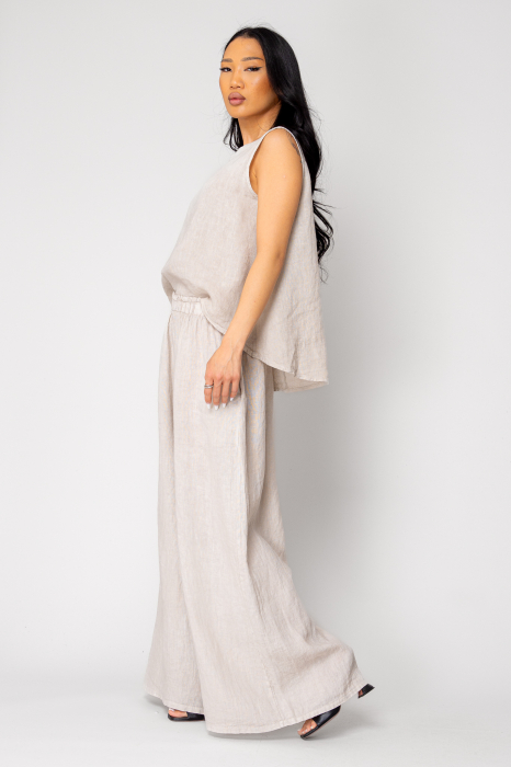 Set Top si Pantalon lung extra-wide din 100% in Beige [4]