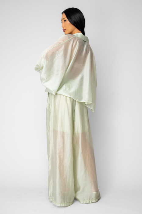 Set camasa si Pantalon lung din mix matase Light Olive [3]