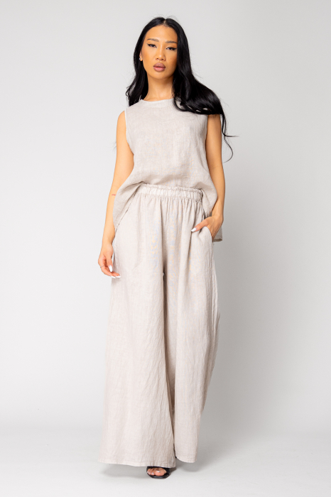 Set Top si Pantalon lung extra-wide din 100% in Beige [2]
