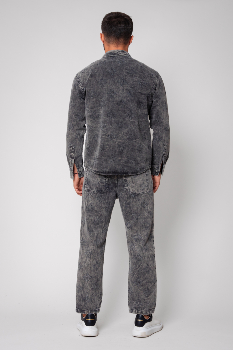 Black denim shirt and long pants set [3]