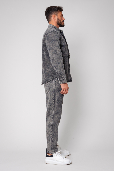 Black denim shirt and long pants set [2]