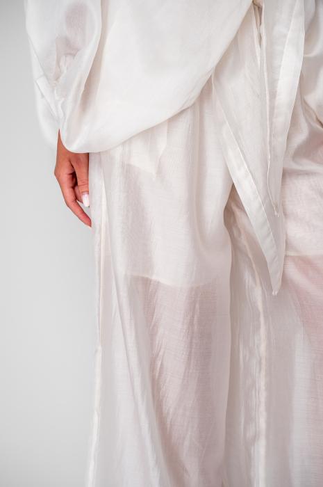 Set camasa si Pantalon lung din mix  matase Off White [7]