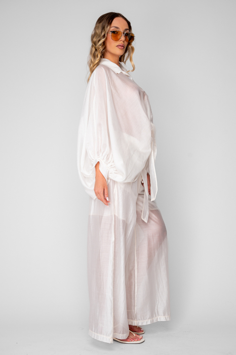 Set camasa si Pantalon lung din mix  matase Off White [4]