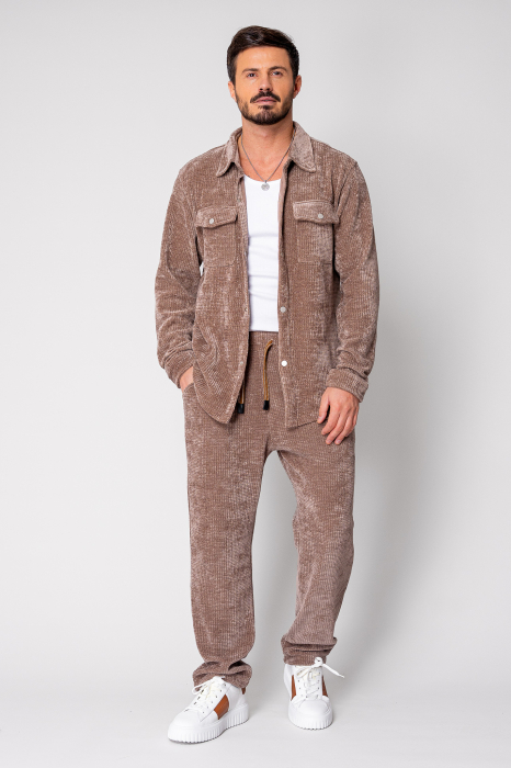 Set Camasa si pantalon lung din reiat catifelat Brown [2]