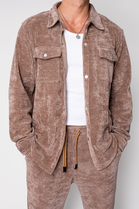 Set Camasa si pantalon lung din reiat catifelat Brown [6]