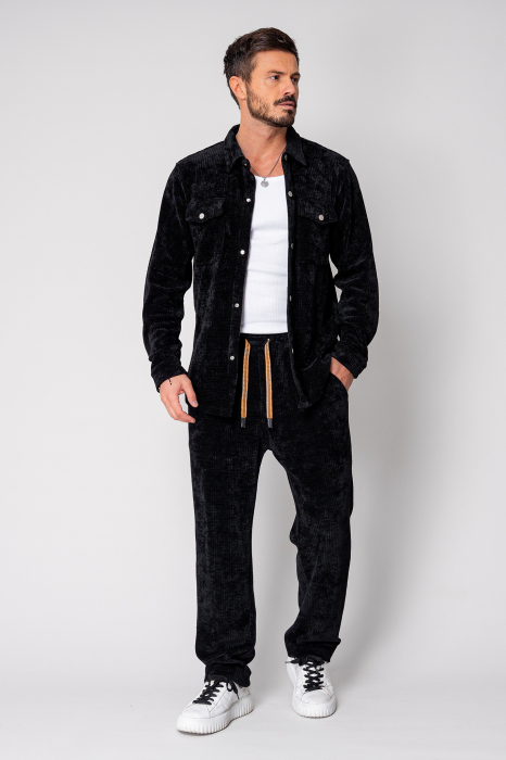 Set Camasa si pantalon lung din reiat catifelat Black [2]