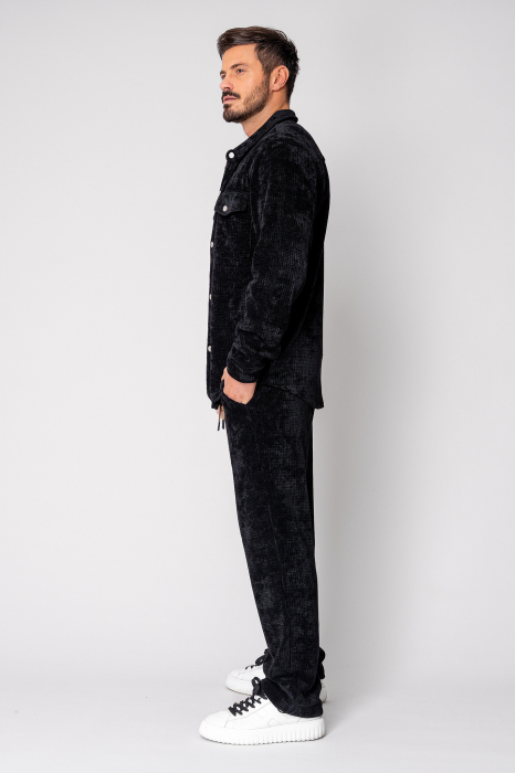 Set Camasa si pantalon lung din reiat catifelat Black [3]