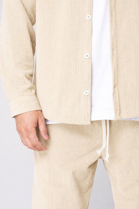 Set Camasa si Pantalon Lung drept din reiat Beige [4]