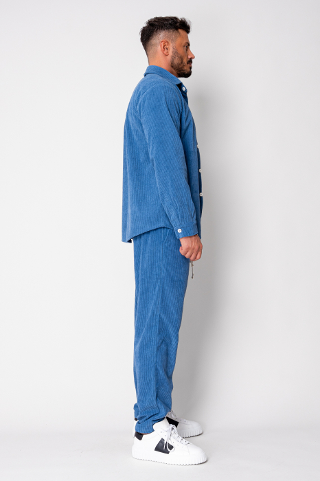 Set Camasa si Pantalon Lung drept din reiat Blue [3]