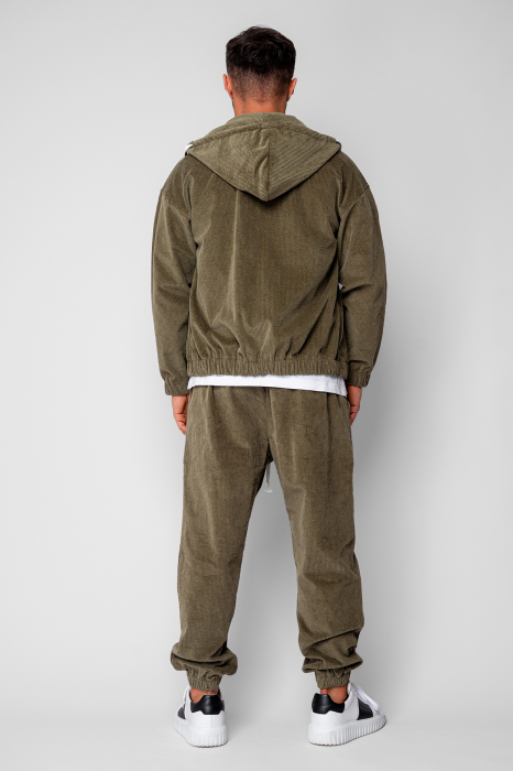 Set Hanorac cu fermoar si Pantalon Lung din reiat Corduroy Dark Olive [3]