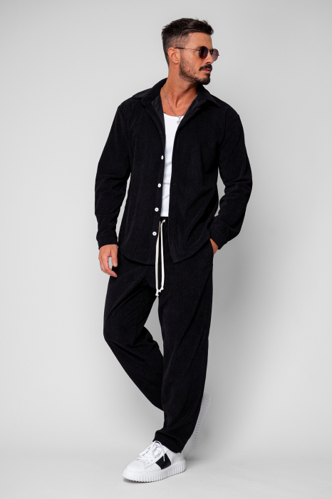 Set Camasa si Pantalon Lung drept din reiat Black [2]