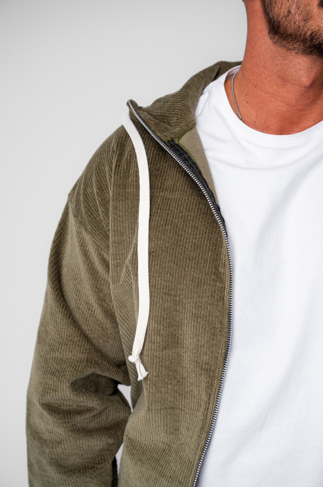 Set Hanorac cu fermoar si Pantalon Lung din reiat Corduroy Dark Olive [5]