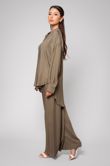 Gabrielle Kaki Shirt and Long Pants Set [2]