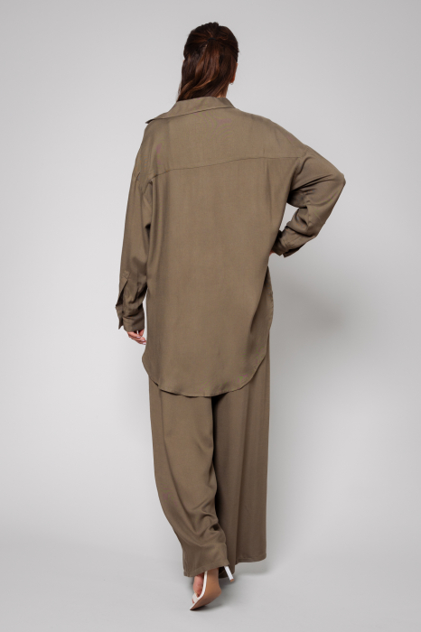 Gabrielle Kaki Shirt and Long Pants Set [4]