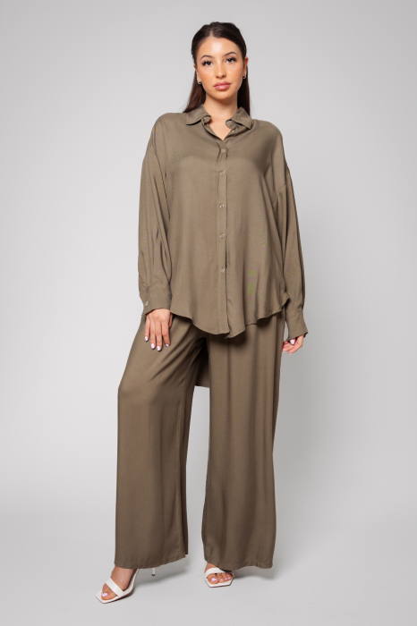 Gabrielle Kaki Shirt and Long Pants Set [3]