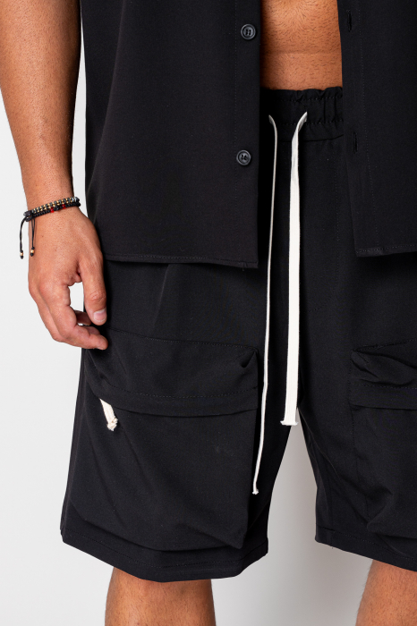 Set short sleeve shirt and cargo short pants Black [5]