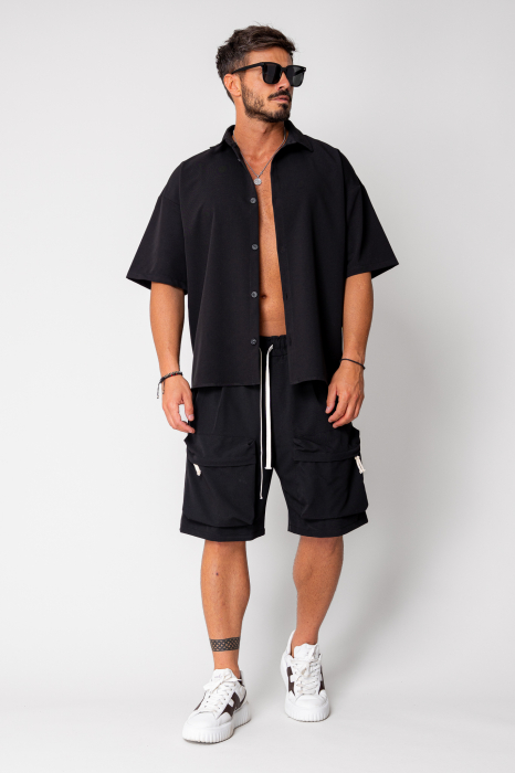 Set short sleeve shirt and cargo short pants Black [2]
