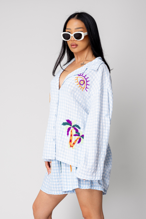 Shirt and shorts set with colorful embroidery, Light Blue [4]