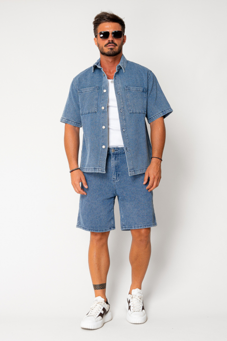 Set camasa si pantalon scurt din denim Blue [2]
