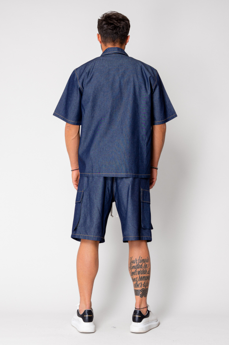 Dark Blue denim shirt and shorts set [4]