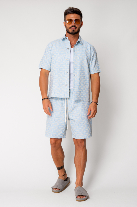Set camasa si pantalon scurt din denim Blue/Beige [2]