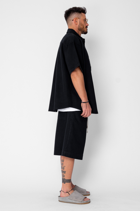 Set camasa si pantalon scurt din denim Oversized Black [2]