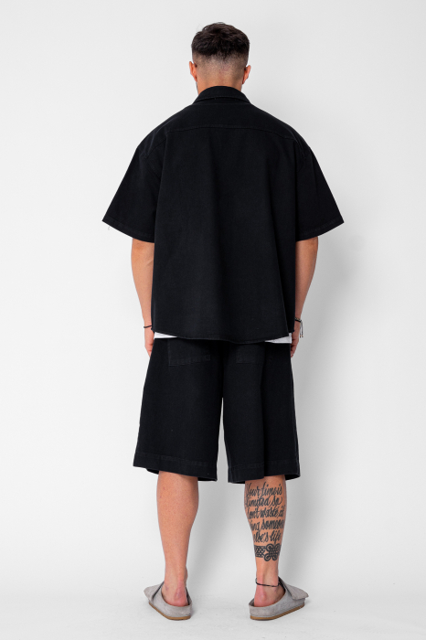 Set camasa si pantalon scurt din denim Oversized Black [3]