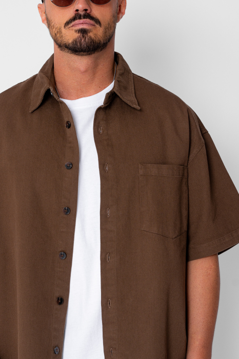 Set camasa si pantalon scurt din denim Oversized Brown [5]