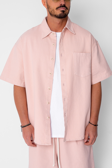 Set camasa si pantalon scurt din denim Oversized Light Pink [5]