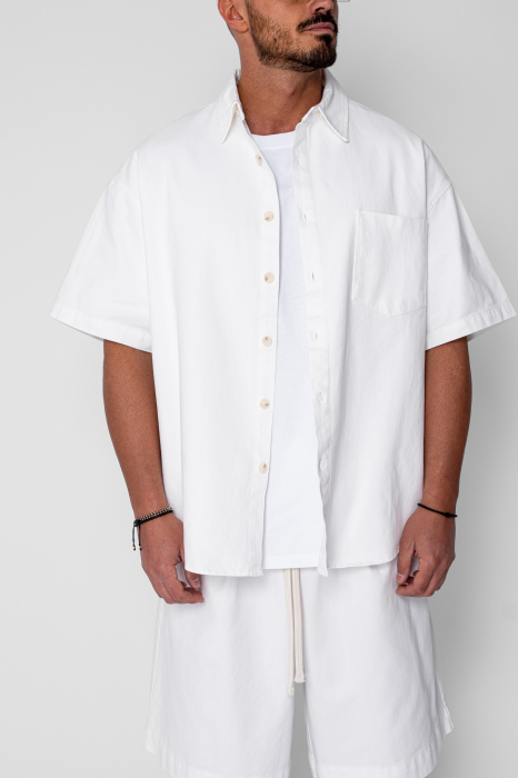 Set camasa si pantalon scurt din denim Oversized Off White [6]