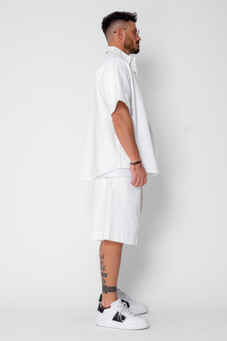 Set camasa si pantalon scurt din denim Oversized Off White [4]