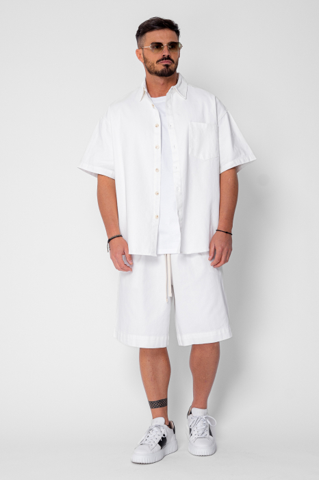 Set camasa si pantalon scurt din denim Oversized Off White [3]