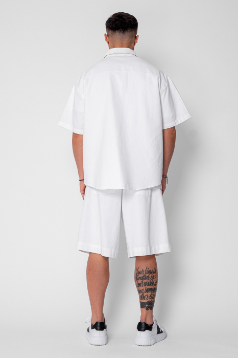 Set camasa si pantalon scurt din denim Oversized Off White [5]