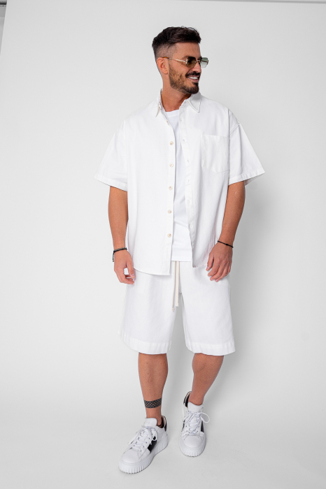 Set camasa si pantalon scurt din denim Oversized Off White [2]