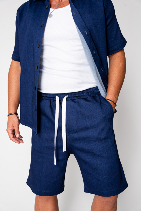 Set camasa si pantalon scurt din denim Premium Edition Dark Blue [5]