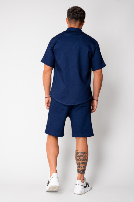 Set camasa si pantalon scurt din denim Premium Edition Dark Blue [4]
