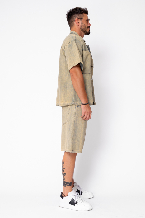 Set denim shirt and shorts pre-wash Beige [3]