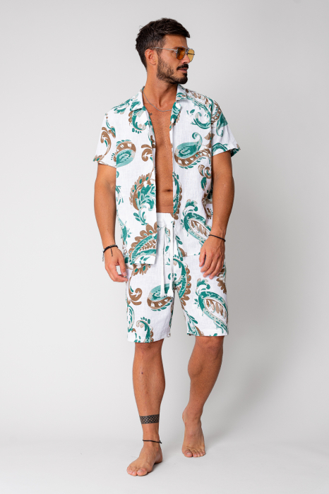 Set camasa si pantalon scurt din In imprimat White [3]
