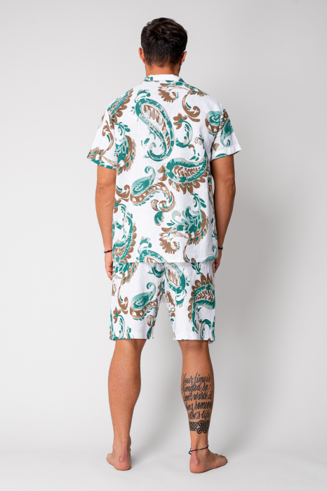 Set camasa si pantalon scurt din In imprimat White [5]
