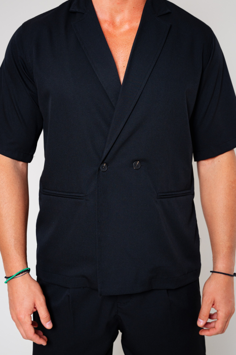 Set Sacou cu maneca scurta si pantalon scurt Oversized Black [4]