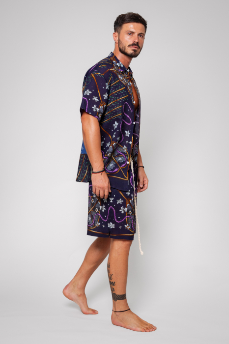 Set linen Shirt and shorts Navy/Mauve [2]