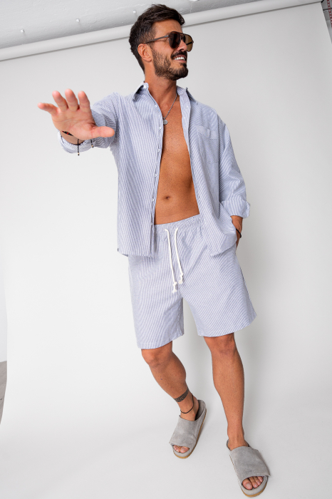 Set camasa si pantalon scurt stripe Black/White [7]
