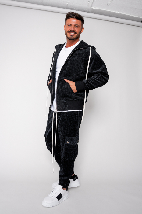 Set Cargo din catifea Hanorac si pantalon lung Black [1]