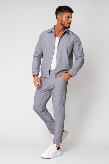 Set Caruso Stripes Jacket zipper with pocket and long pants Grey [3]