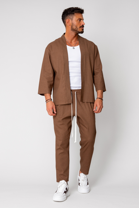 Set Tulum Jachetă tip kimono si pantalon lung Brown [2]