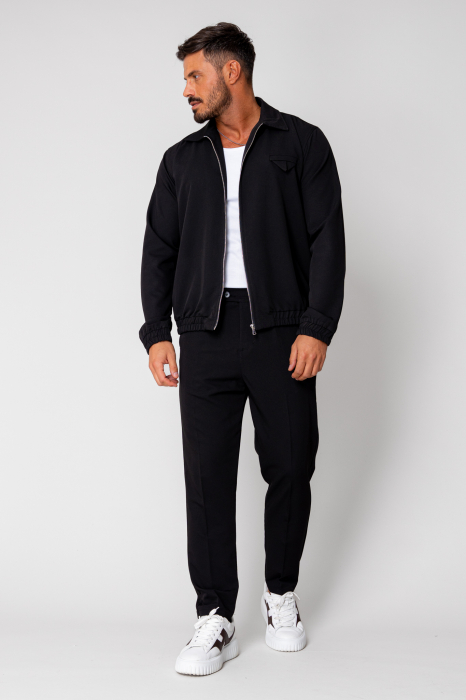 Set Caruso Stripes Jacket zipper with pocket and long pants Black [2]