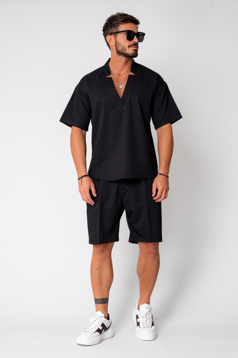 Set Como bluza V-cut si pantaloni scurti Black [3]