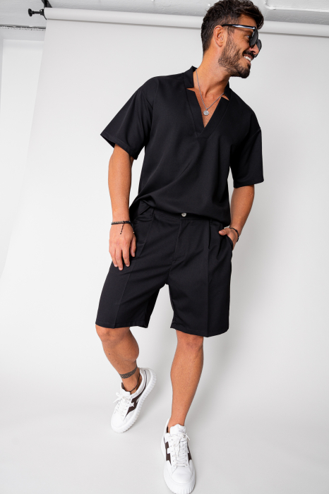 Set Como bluza V-cut si pantaloni scurti Black [2]