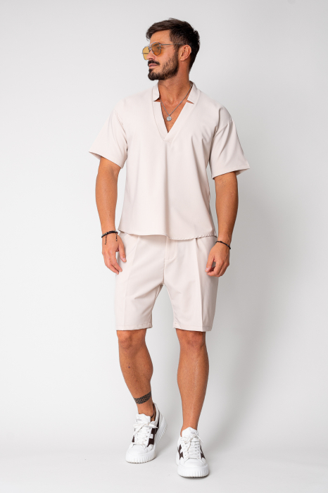 Set Como bluza V-cut si pantaloni scurti Cream [2]